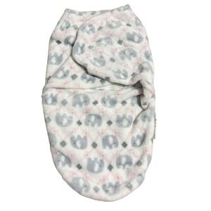 Blankets & Beyond Girls NB-3M Swaddle Wrap White Grey Pink Elephant Plush Fleece